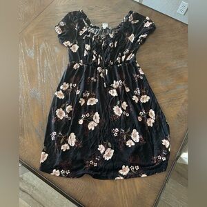 American Rag Floral Black Size Large Ladder Knit Flouncy Peasant Dress s